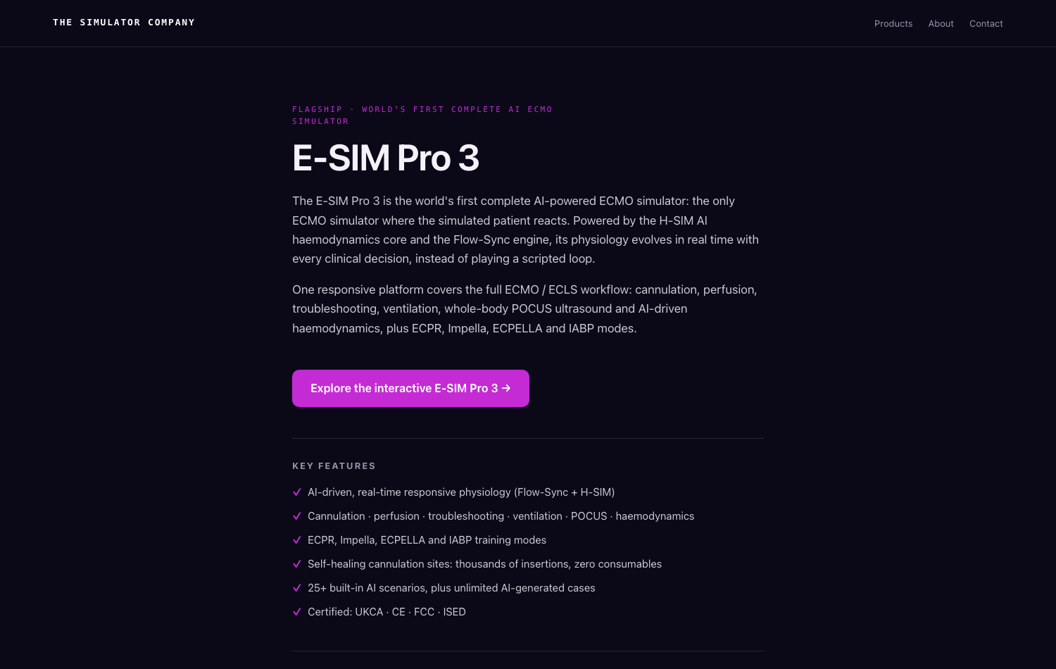 Every simulator has its own page: what it does, what it covers, and how it is certified — in plain terms.